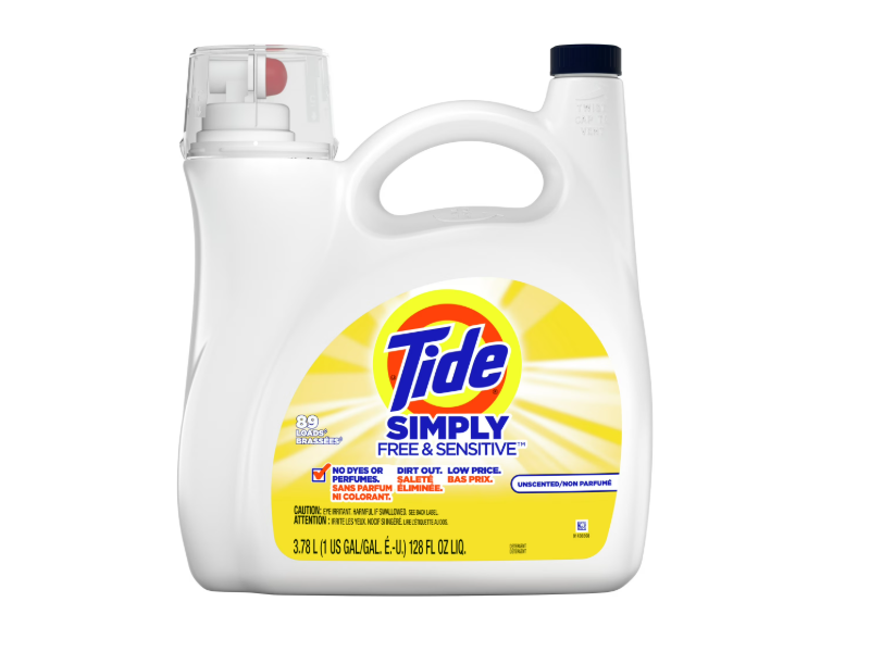 Tide Simply Free & Sensitive Laundry Detergent, Unscented, 89 Loads, 128 fl oz/ 3.78 L