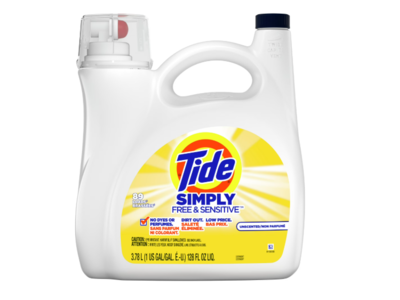 Tide Simply Free & Sensitive Laundry Detergent, Unscented, 89 Loads, 128 fl oz/ 3.78 L