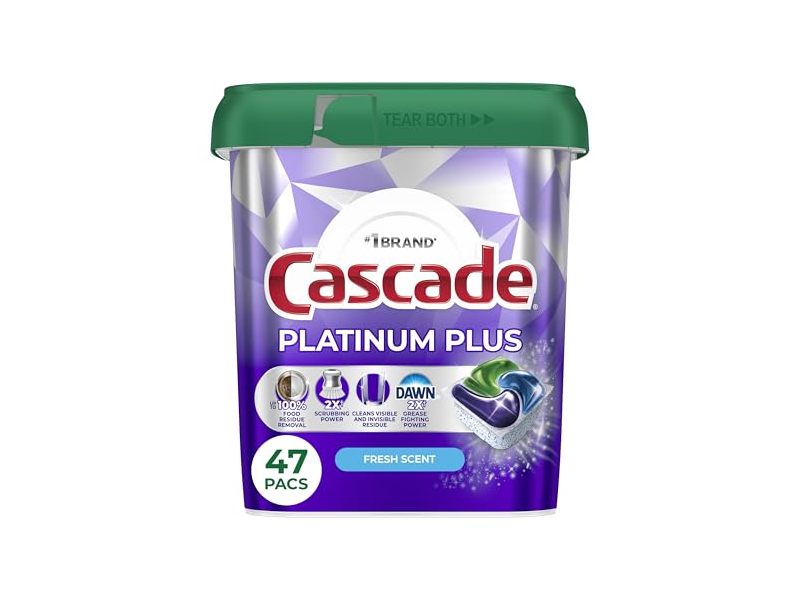 Cascade Platinum Plus Dishwasher Detergent Pacs, Fresh Scent, 26.6 oz/754 g, 47 Count