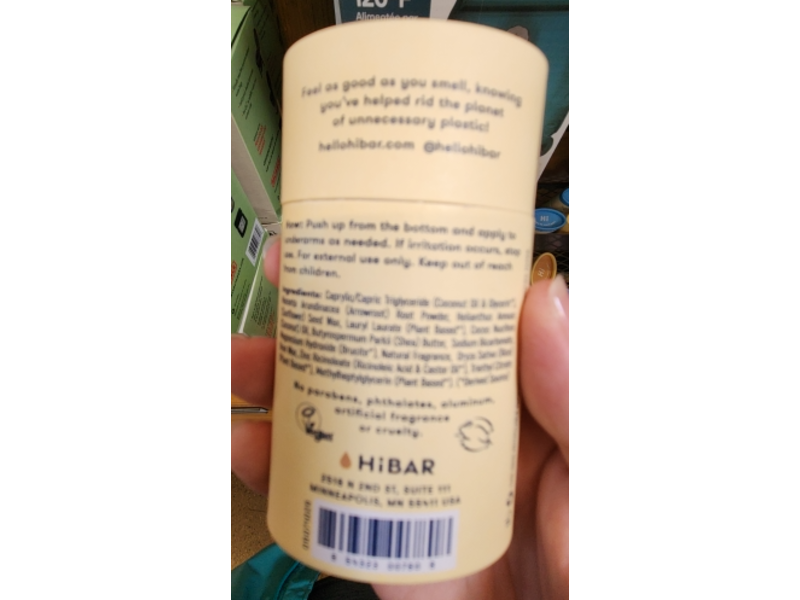 HiBar Deodorant, Coconut & Vanilla, 2.25 oz/64 g
