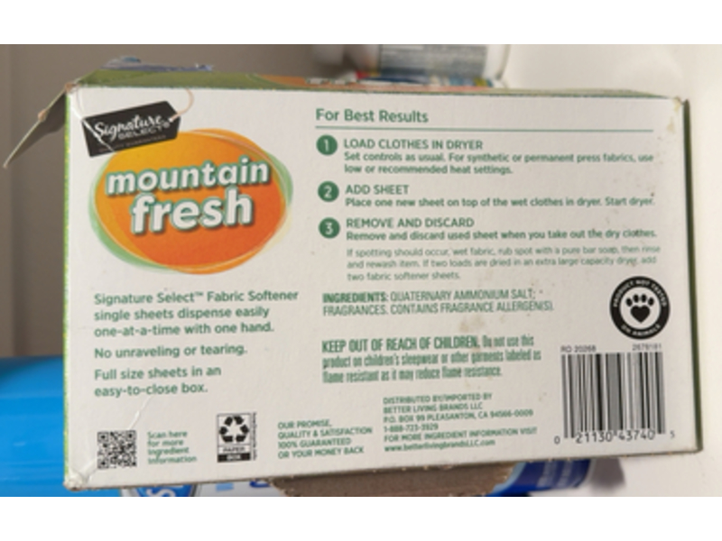 Signature Select Mountain Fresh Fabric Softener Sheets, 120 Count