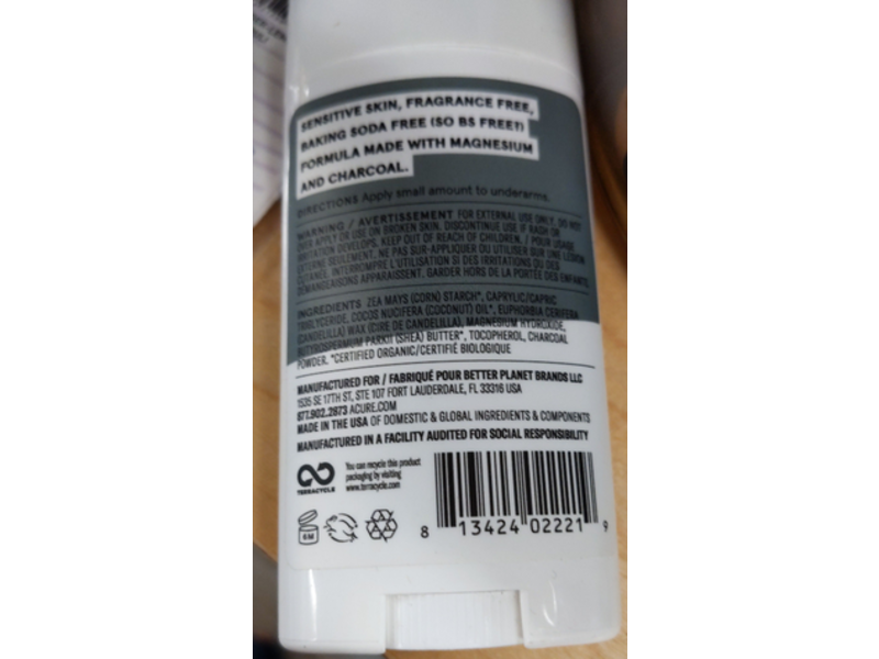 Acure Deodorant, Charcoal, Magnesium, 2.2 oz/62.4 g