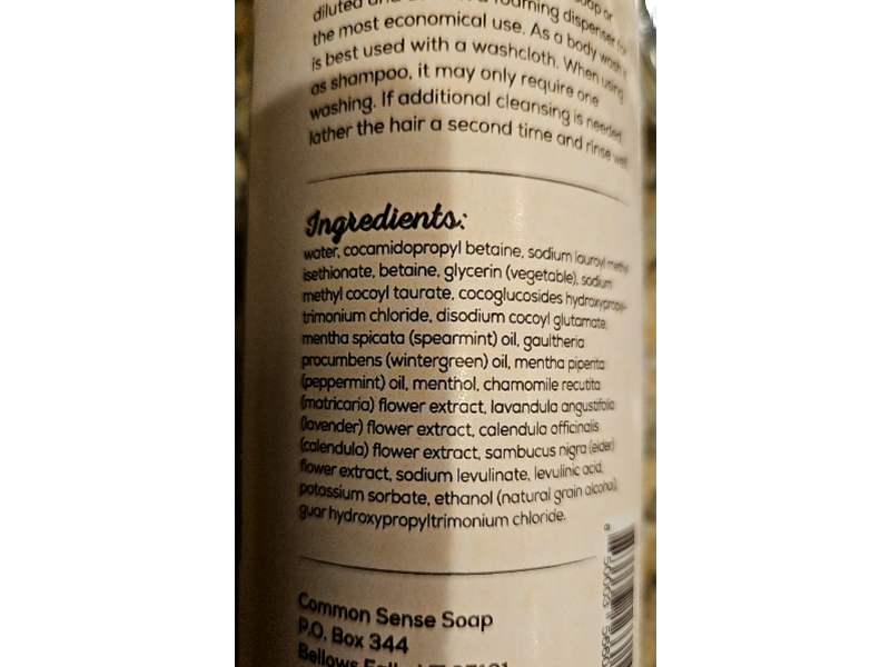 Common Sense Soap Everyday Soap, Shampoo & Wash, Fresh Mint, 16 fl oz/473 mL