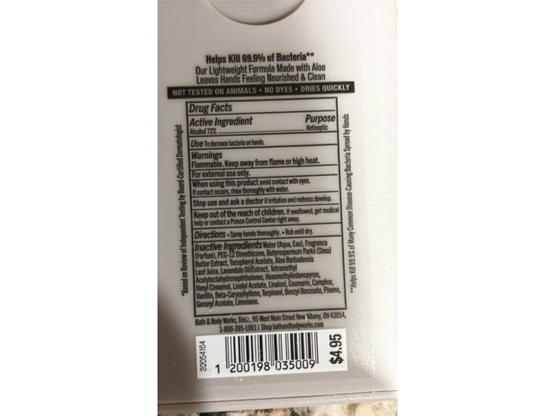 Bath & Body Works Anti-Bacterial Hand Spray, Lavender & Sea Salt, 0.48 fl oz/14 mL
