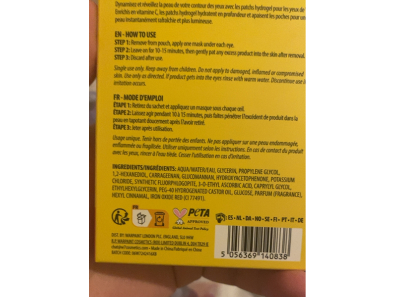 W7 Hydrogel Under Eye Patches, Vitamin C, 0.28 oz/8 g