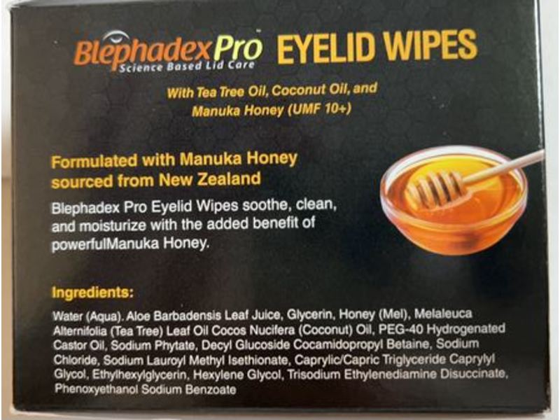 Blephadex Pro Eyelid Wipes, Manuka Honey, 40 Count