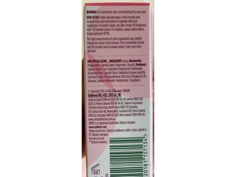 Simple 10% Niacinamide Booster Serum, Vitamin B3, 30 mL