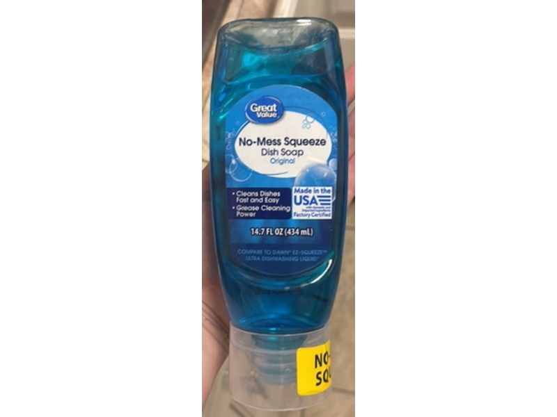 Great Value No-Mess Squeeze Dish Soap, Original, 14.7 fl oz/434 mL