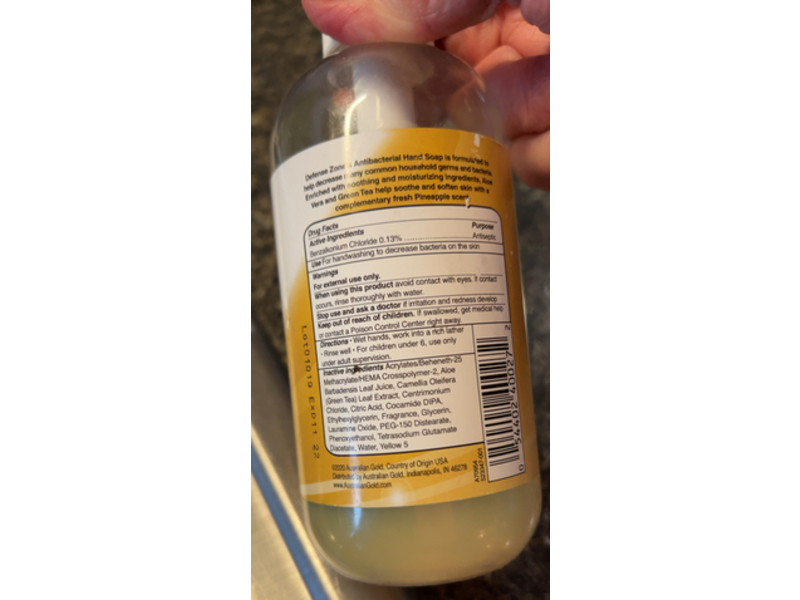 Defense Zone Antibacterial Hand Soap, Fresh Pineapple, 8.5 fl oz/251 mL