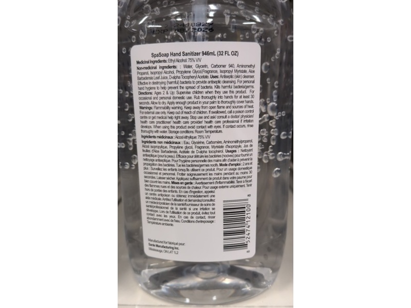 Spa Soap Moisturizing Hand Sanitizer, Lightly Scented, 32 fl oz/946 mL