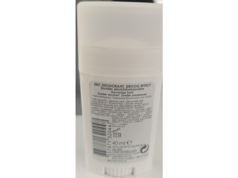 Vichy 24-Hour Dry-Touch Deodorant Stick, 1.35 Oz/40 mL