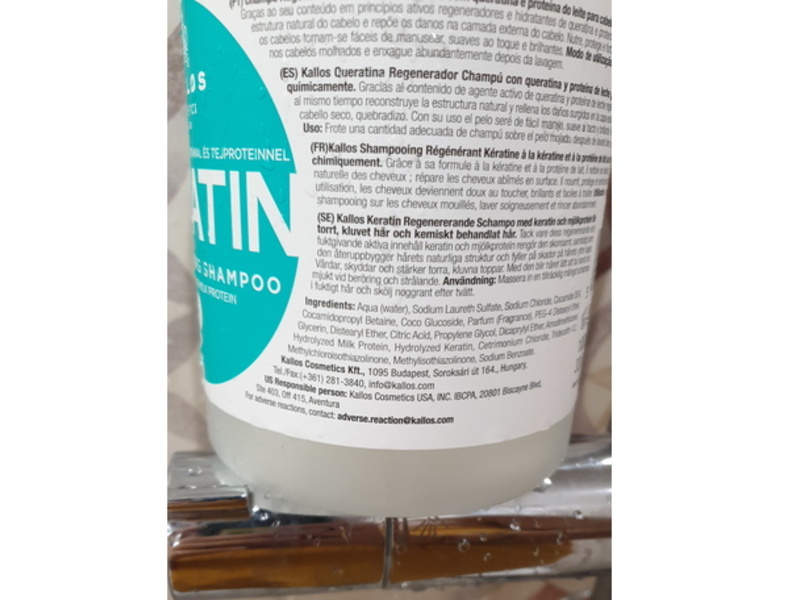 Kallos Regenerating Shampoo, Keratin & Milk Protein, 33.81 fl oz/1000 mL