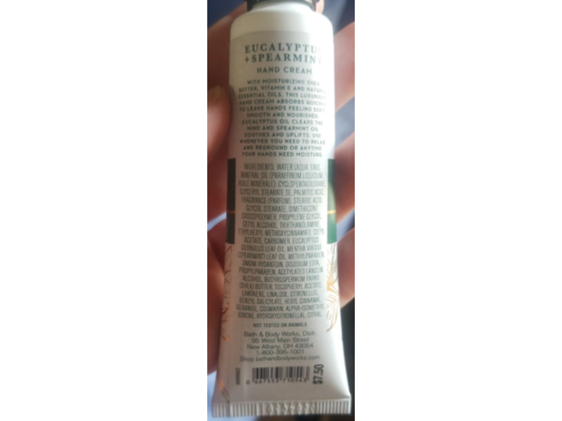 Bath & Body Works Aromatherapy Stress Relief Hand Cream, Eucalyptus & Spearmint, 1 fl oz/29 mL
