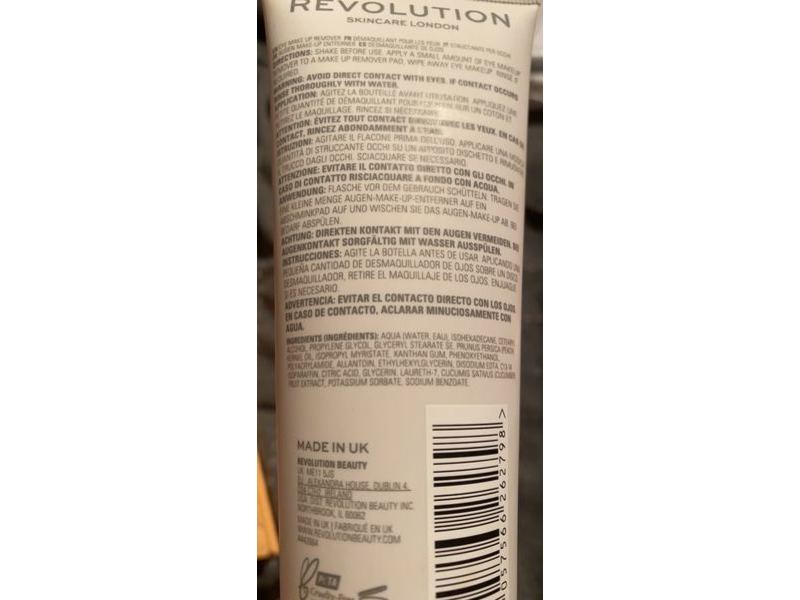Revolution Skincare London Eye Makeup Remover, Gentle Cream, Moisturising Peach Kernel Oil, 4.22 fl oz/125 mL