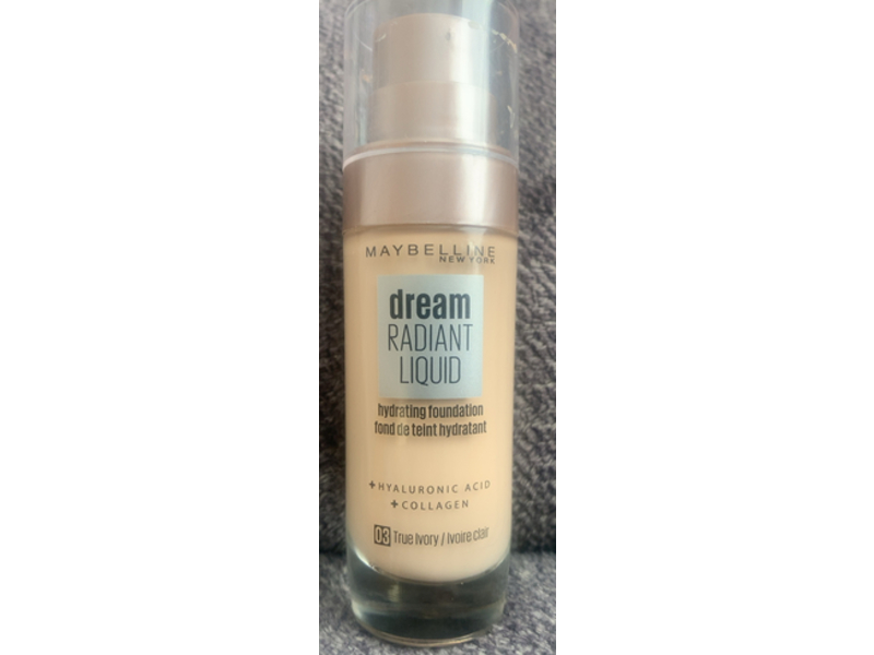 Maybelline New York Dream Radiant Liquid Foundation, Hyaluronic Acid + Collagen, 03 True Ivory, 30 mL