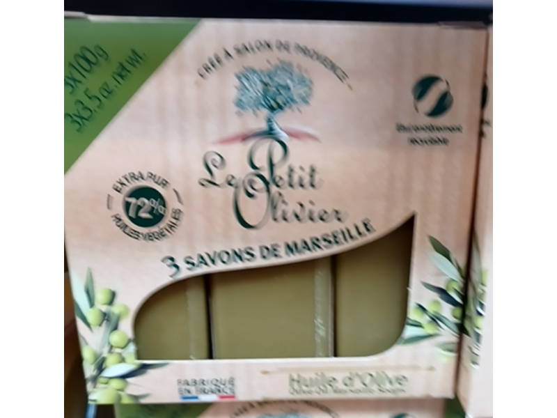Le Petit Olivier Olive Oil Marseille Soap, 3.5 oz/100 g, 3 Count