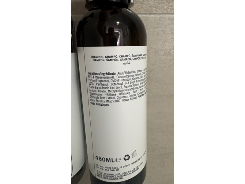 Pharmacopia Natural Bodycare Shampoo, Aloe Vera, Argan Oil, 16.2 fl oz/480 mL