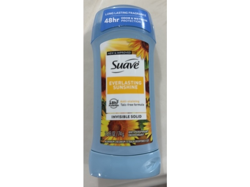 Suave Invisible Solid Antiperspirant & Deodorant, Everlasting Sunshine, 2.5 fl oz/74 g