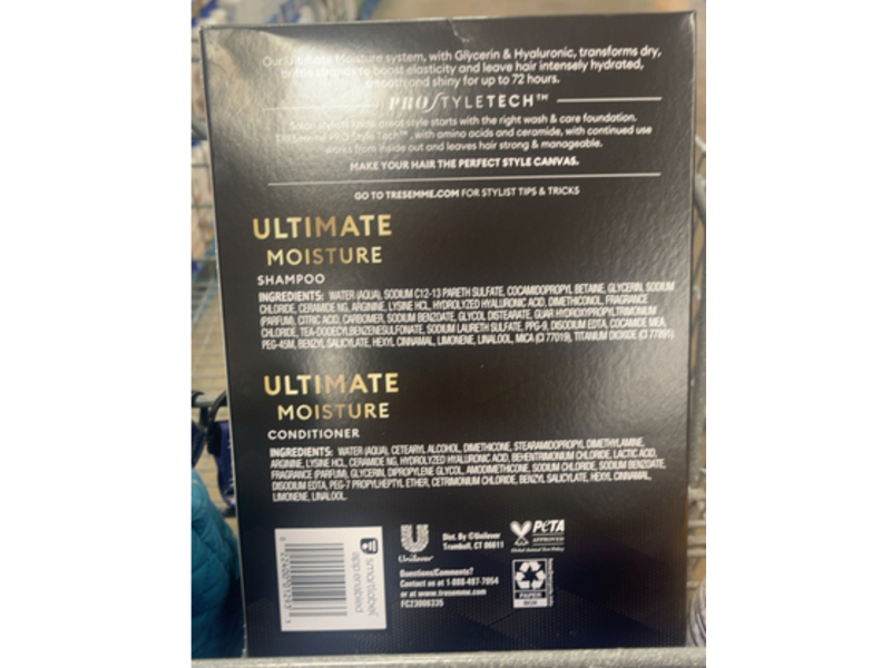 TRESemme Ultimate Moisture Shampoo + Conditioner, Hyaluronic & Glycerin, 39 fl oz/1.15 L, Pack Of 2