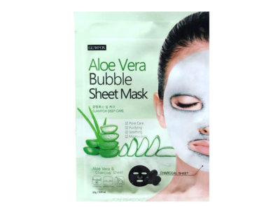GlamFox Bubble Sheet Mask, Aloe Vera & Charcoal, 0.81 oz/23 g