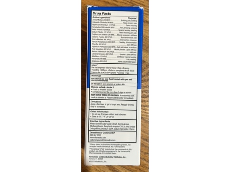 VitaMedica Arnica Gel + 15 Extra Strength Pain Relief, 3.0 oz/85 g