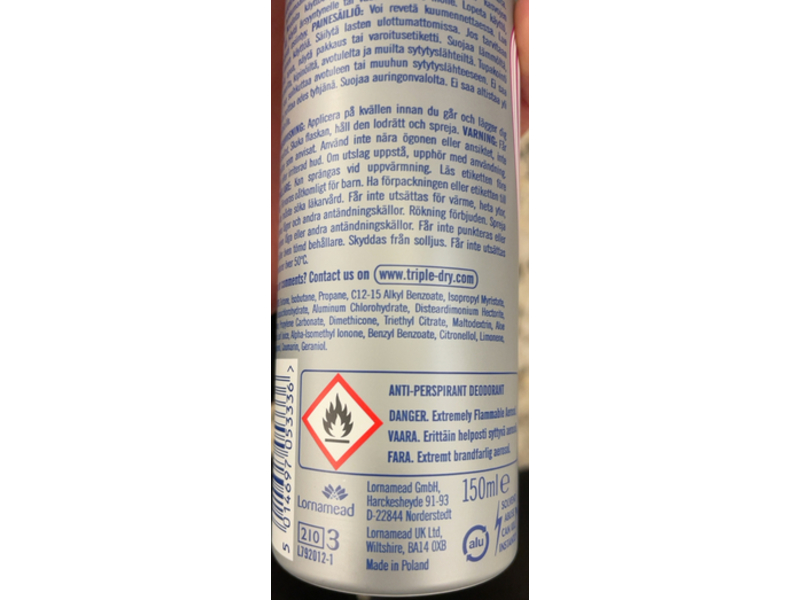 Triple Dry AntiPerspirant Spray, Fresh, 150 mL