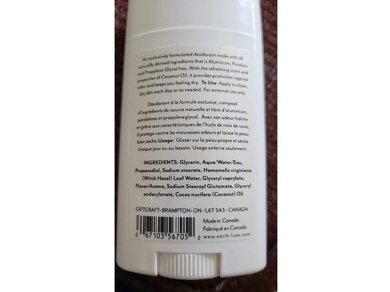 Earth Luxe Deodorant, Coconut, 2.65 oz/75 g, Pack Of 2