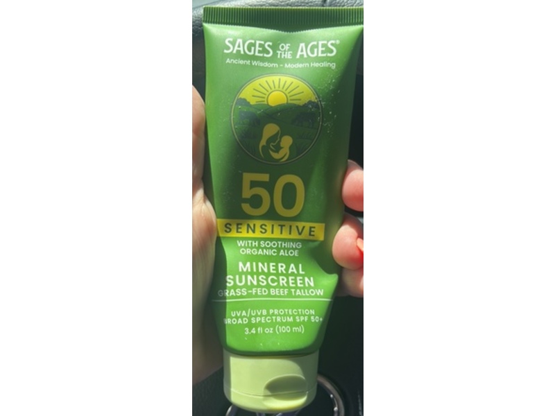 Sages Of The Ages Mineral Sunscreen, SPF 50, Aloe, 3.4 fl oz/100 mL