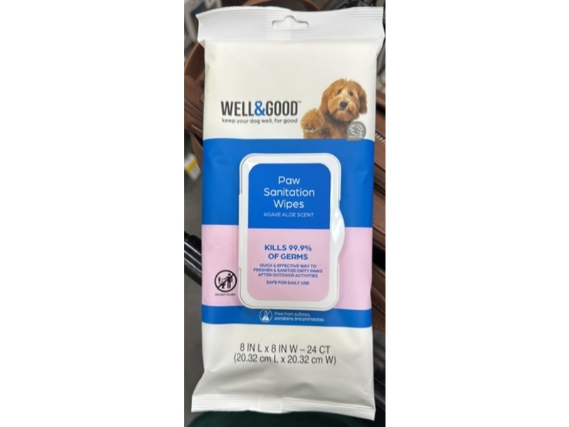 Well & Good Paw Sanitation Wipes, Agave Aloe Scent, 24 Count