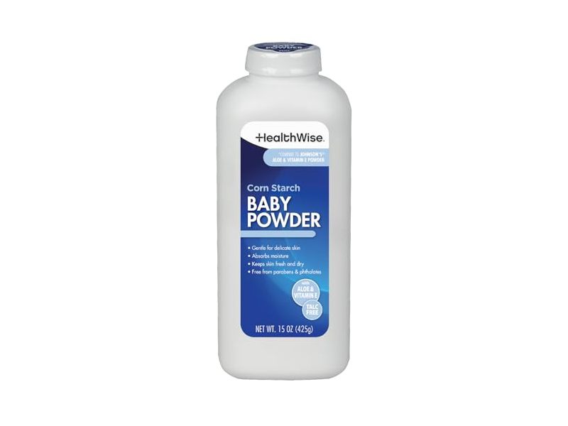 HealthWise Corn Starch Baby Powder, Aloe & Vitamin E, 15 oz/425 g