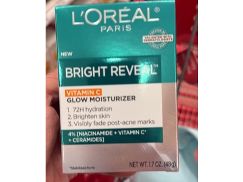 Loreal Paris Bright Reveal Glow Moisturizer, Vitamin C, 1.7 oz/48 g
