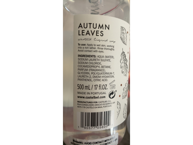 Castelbel Autumn Leaves Scented Liquid Soap, 17 fl oz/500 mL