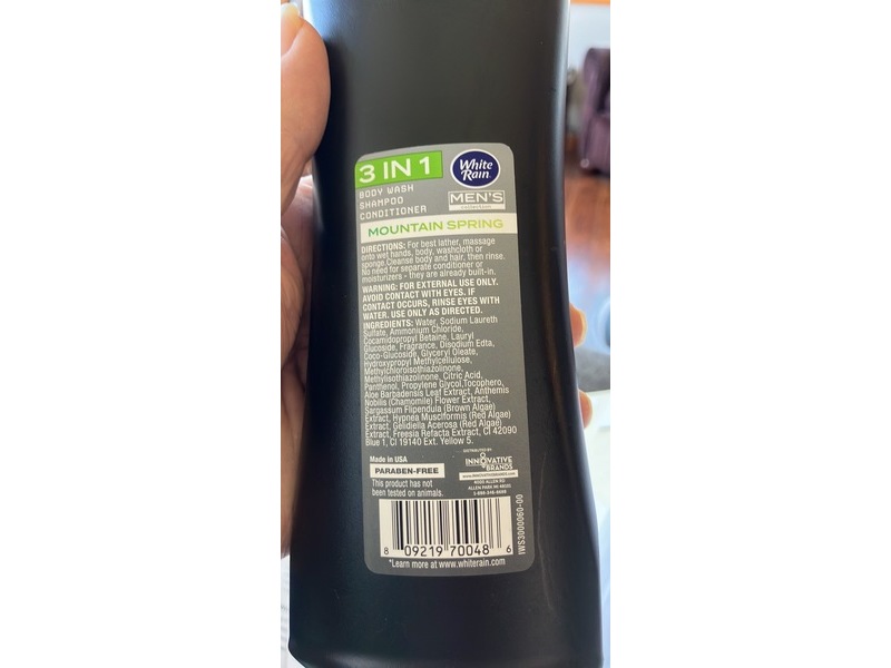 White Rain Men's Collection, 3 in 1 Body Wash-Shampoo-Conditioner, Mountain Spring, 15 fl oz/443 mL