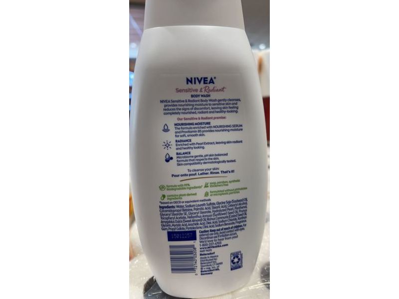 Nivea Sensitive & Radiant Body Wash, Nourishing Serum, 20 fl oz/591 mL