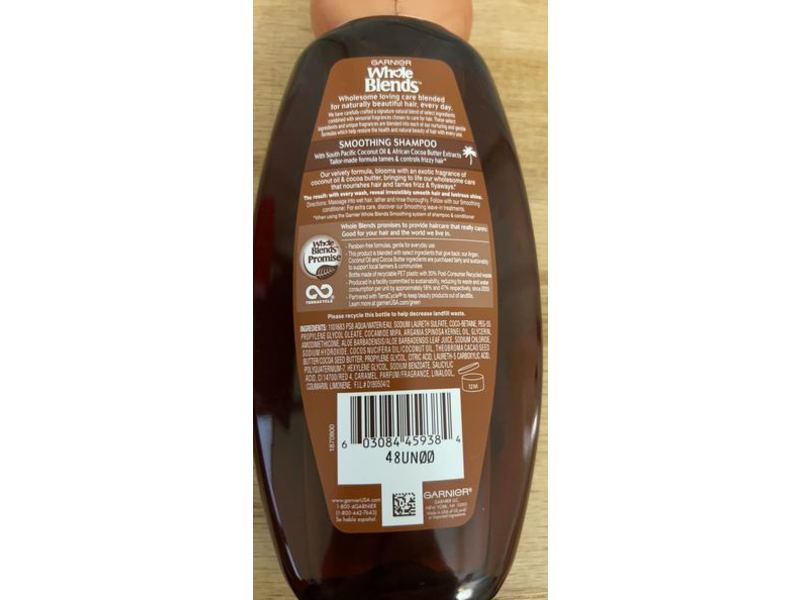 Garnier Whole Blends Smoothing Shampoo, Coconut Oil & Coconut Butter Extracts, 12.5 fl oz/370 mL