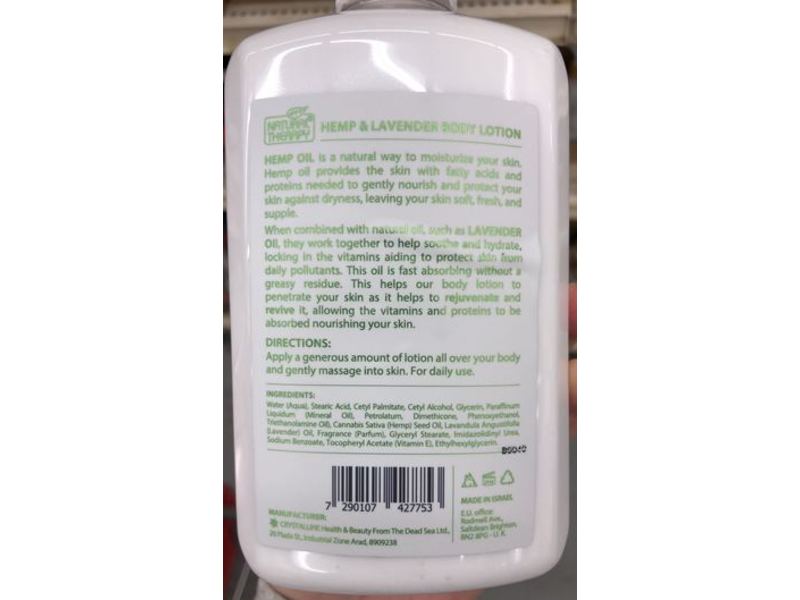 Natural Therapy Body Lotion, Hemp + Lavender, 16.9 fl oz/500 mL