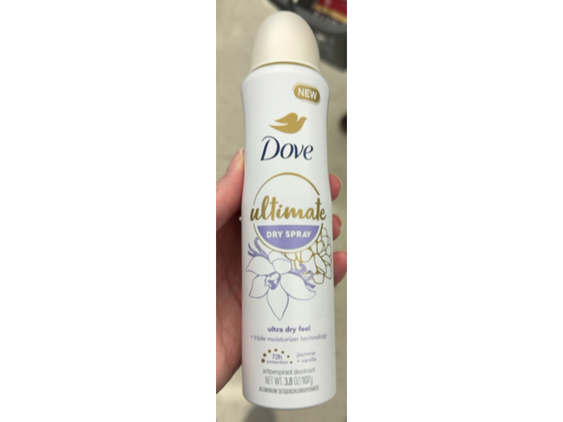 Dove Ultimate Antiperspirant Deodorant Dry Spray, Jasmine + Vanilla, 3.8 oz/107 g