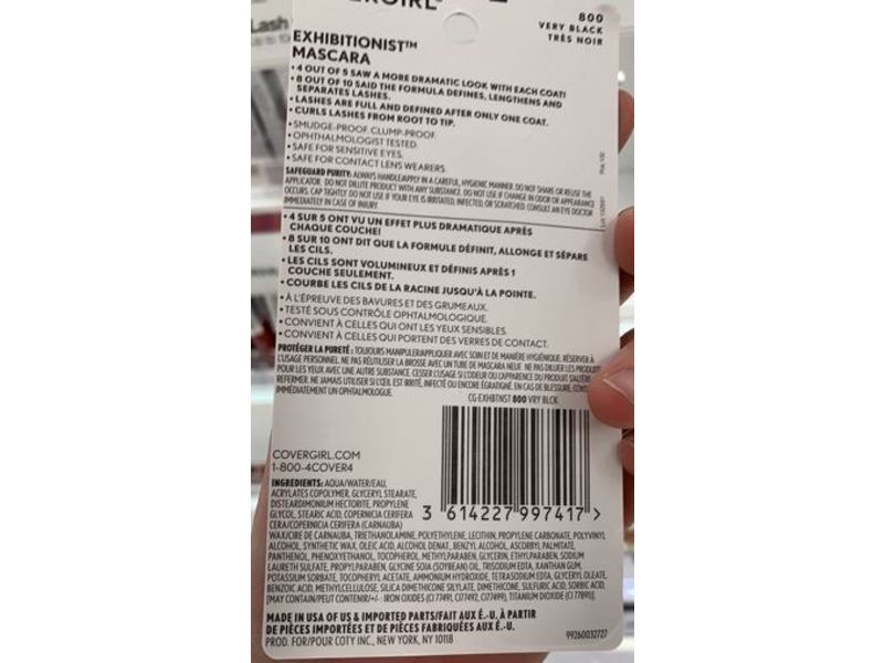 Covergirl Exhibitionist Mascara, 800 Very Black, 0.3 fl oz/9 mL