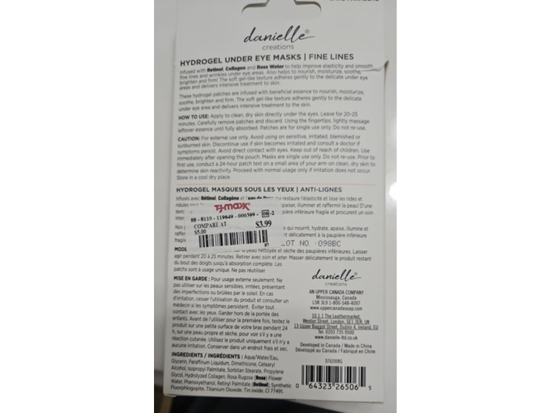 Danielle Creations Fine Lines No More Hydrogel Under Eye Masks, 0.09 oz/2.69 g, 6 Pairs
