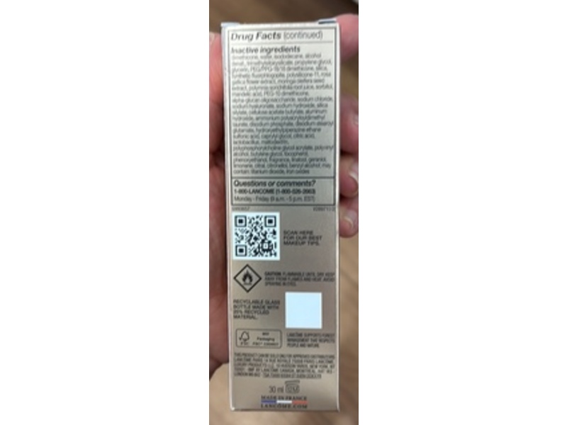 Lancome Teint Idole Ultra Wear Care & Glow Foundation, SPF 27, 450W, 1 fl oz/30 mL