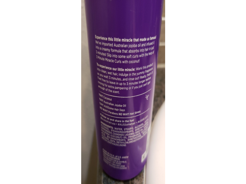 Aussie 3 Minute Miracle Curls Deep Conditioner, Coconut & Australian Jojoba Oil, Paraben Free, 16 fl oz/475 mL