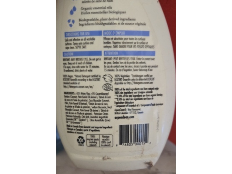 Aspen Clean Bathroom Cleaner, Lavender And Lime, 22 fl oz/650 mL