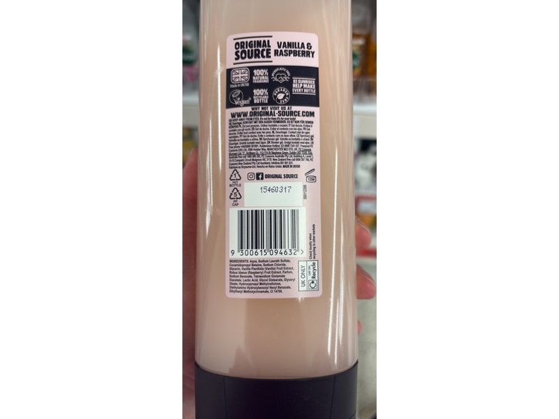 Original Source Shower Gel, Creamy Vanilla & Raspberry, 500 mL