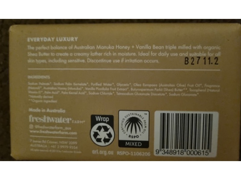 Freshwater Farm Nourishing Castile Body Bar, Manuka Honey + Vanilla Bean, 7 oz/200 g, Pack Of 8