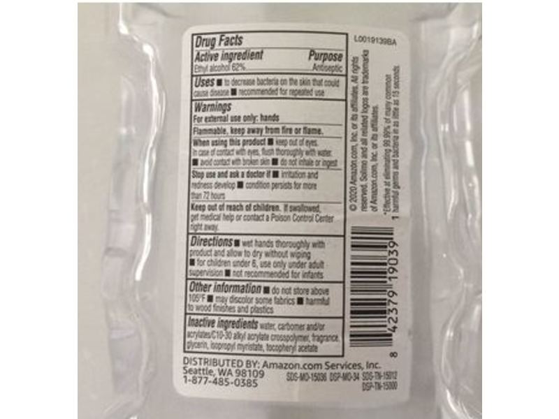 Solimo Moisturizing Hand Sanitizer, Original Scent, 67.6 fl oz/2 L