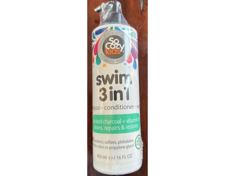 So Cozy Kids Swim 3 In 1 Shampoo Conditioner And Body Wash, Activated Charcoal + Vitamin B5, 16 fl oz/463 mL