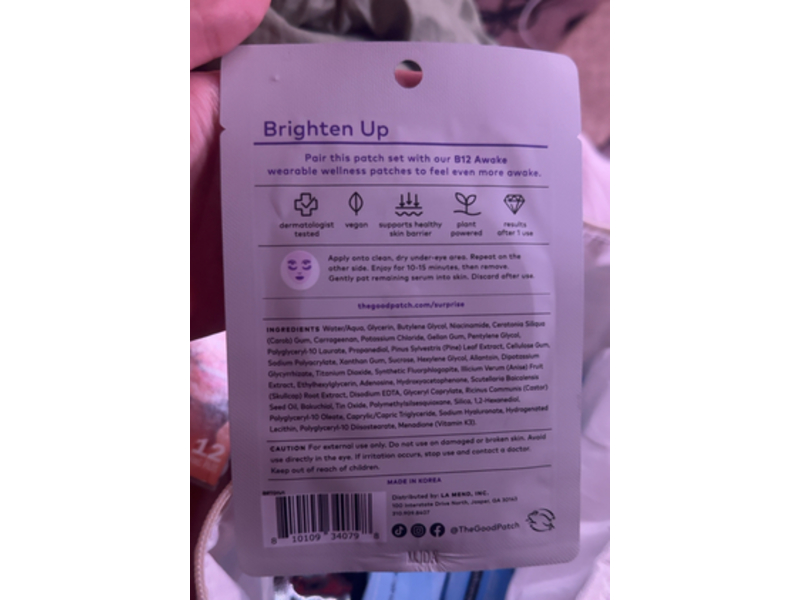 The Good Patch Brighten Up Eye Patches, Undereye Patch Set, Niacinamide, Vitamin K & Pine Leaf Extract, Pack of 2