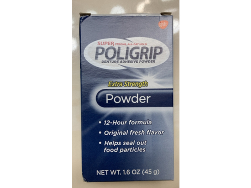 Poligrip Extra Strenght Denture Advesive Powder, 1.6 oz/45 g