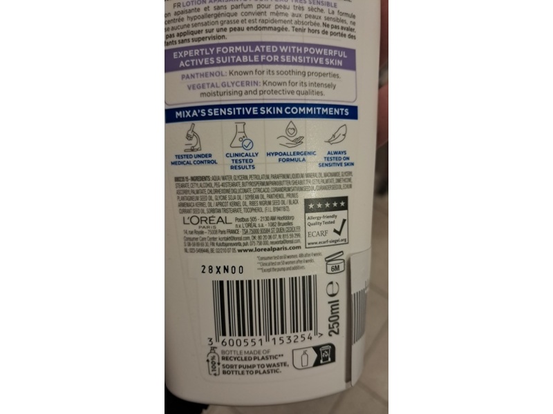 L'Oreal Paris Mixa Panthenol Comfort Soothing Body Lotion, 250 mL