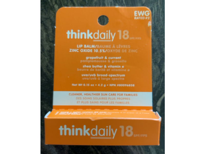 Thinkdaily Lip Balm, SPF 18, Grapefruit & Currant, 0.15 oz/4.2 g